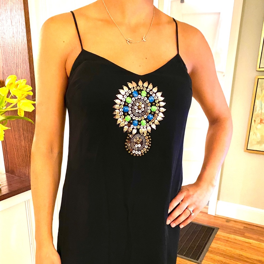 Tibi Black Silk Mini Dress with Beading